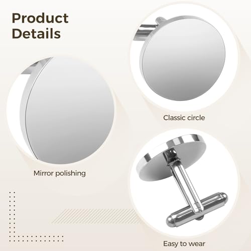 12 Pcs Stainless Steel Cufflinks for Men, Round Mirror Polished Silver Tone Cuff Link Accessories, Simple Shirt Button Style, Toggle Back Closure, for Formal Attire and Dress Shirts