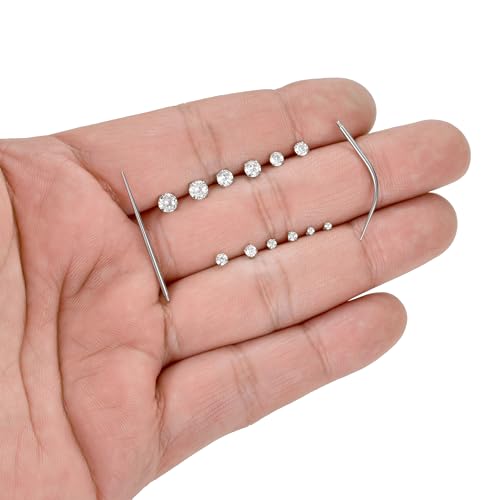 6Pairs 18K Gold Plated Internally Threaded Nose Piercing Studs Stainless Steel Lip Studs CZ Flat Back Stud Earrings Nostril Labret Conch Cartilage Earrings Helix Tragus 6/7/7/8/10/12mm 16G 18G - color: Silver, size: 16G