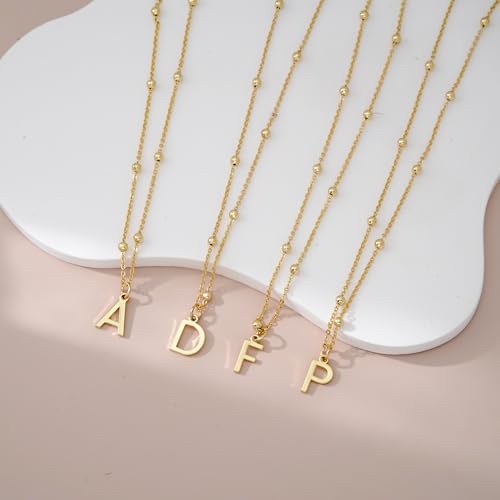 Initial Necklace for Women 14K Gold Silver Dainty Letter Necklace | Personalized Monogram Name Charm Pendant, Simple Bead Chain, Trendy Jewelry Gift, Non Tarnish - style: D