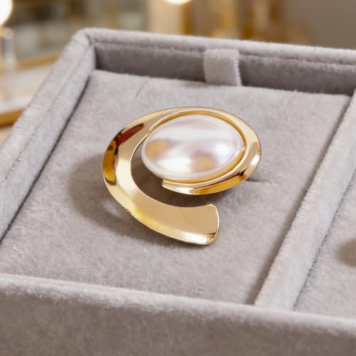 Boho Chunky Gold Swirl Oval Turquoise Brooch for Women Retro Statement Dainty Big Faux Pearl Brooches Lapel Pins Suit Costume Accessories Jewelry Gift - color: Gold 2