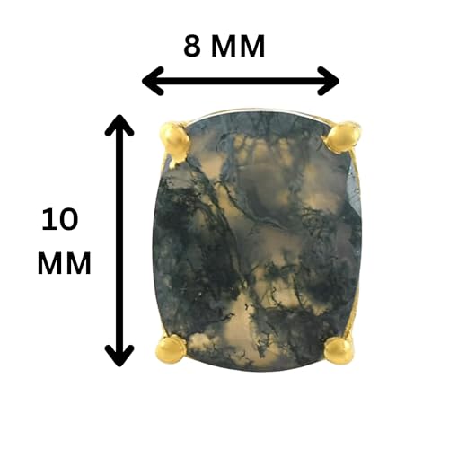 Women's 18K Gold Plated 8x10mm Princess Cut Gemstone Stud Earrings – Birthstone Jewelry for Her – Classic Cushion Studs - color: Moss Agate