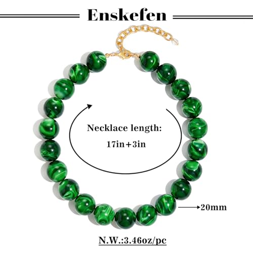 Chunky Beaded Necklaces for Women Statement Necklace | Bold Chunky Choker, Large Resin Beads, Adjustable Necklace, Boho Trendy Summer Beach Holiday Jewelry - color: Green-02