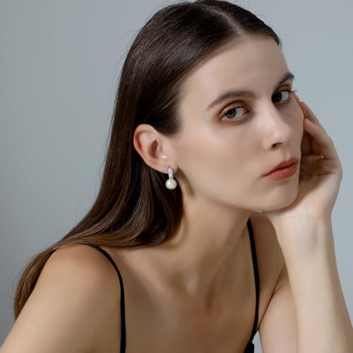 Pearl Earrings for Women 14K Gold Plated Hypoallergenic Pearl Earrings 5A Cubic Zirconia Dangle Earrings Elegant Jewelry - color: 6-Silver