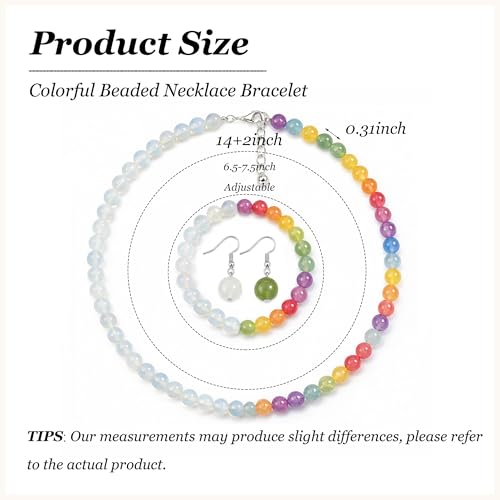 Dopamine Necklace UV Reactive Colorful Rainbow Beaded Necklace Dopamine Jewelry Set Color Changing Mood Necklaces Bracelet Earrings Summer Beach Vacation Gift for Women - color: A1:3ps Changing