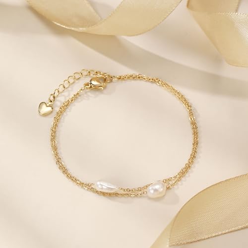 GINAZL Natural Freshwater Pearl Bracelets for Women 6-7MM Rice-Shaped Pearl 23CM End-to-End Length - color: C