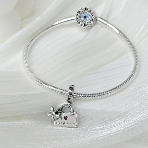 925 Sterling Silver Bead Charm for Pandora Bracelets and Necklaces,Pink Bow Cherry Butterfly Blue Ocean Pendant Bead Charms Jewelry Present Valentines Gifts for Wife/Girlfriend Women - style: Ladies' Bow Bag Charms