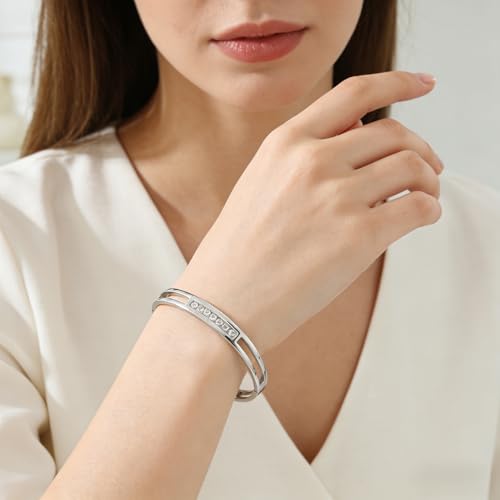 MILAKOO 6/8mm Gold/Silver Color Bangle Hollow Stainless Steel with Rhinestone Bracelets - color: Silver, size: 8mm