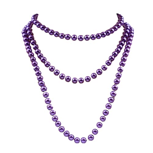 1920s Long Pearl Necklace Faux Pearls Necklace Imitation Beaded Long Pearls Necklace 1920s Gatsby Costume Jewelry - color: purple