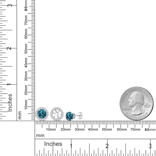 Gem Stone King 14K White Gold 6MM Round Gemstone Birthstone Stud Earrings with Removable Jackets and Lab Grown Diamond Accents | Gold Earrings For Women | Fine Jewelry Gift for Her Mom Women Wife - color: London Blue Topaz-November
