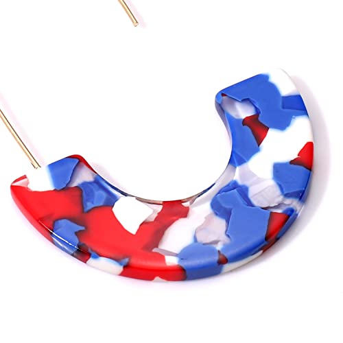 Acrylic Earrings Statement Tortoise Hoop Earrings Resin Wire Drop Dangle Earrings Fashion Jewelry For Women - color: Red White and Blue