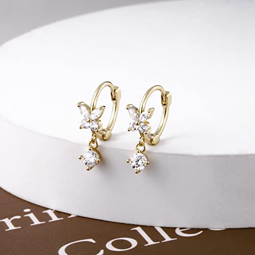 DAILY VIBES Dainty Butterfly Cross CZ Small Huggie Hoop Earrings for Women | Hypoallergenic, 14K Gold Plated Hoops, Tiny Cubic Zirconia, Cartilage Hoop Earrings for Women Trendy - color: Butterfly B