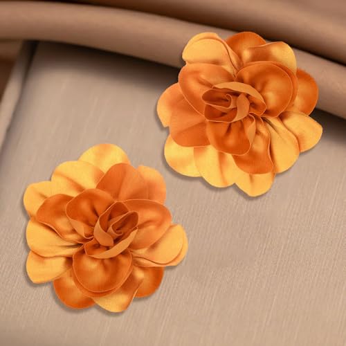 2Pack 6inch Extra Large Satin Brooches Lapel Pins Dainty Elegant Fabric Camellia Rose Flower Brooch Pin for Women Wedding Part Dance Clothes Accessories Jewelry - color: Yellow