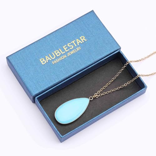 BaubleStar Teardrop Natural Crystal Healing Stone Pendant Necklace | Birthstone Quartz Necklace for Women, Multi-Color Available - color: Turquoise Blue