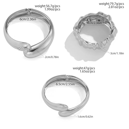 CJIAYUJEW 3Pcs Big Chunky Gold Bangle for Women Silver Cuff Wide Bracelet Trendy Teardrop Wire Irregular Minimalist Jewelry - style: A-Silver