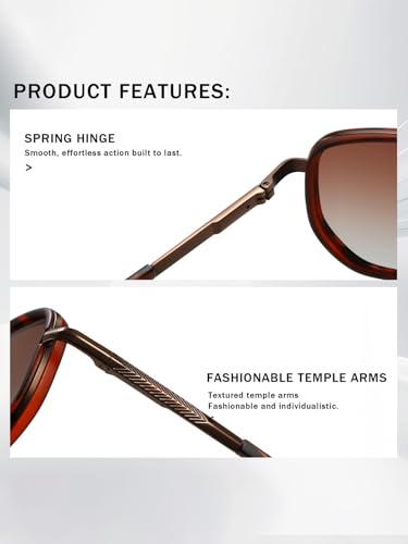 kimorn Women's Square Aviator Sunglasses, Polarized UV400 Pretecion | Retro Frame Shades, Small-Medium Fit, Driving, Beach, Daily Wear - color: Brown Tortoise+brown Grading