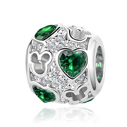LSxAB Heart Mouse Charms for Pandora Bracelet for Women Silver Love Birthstone Charm for Bracelet Necklace Pendant for Women Jewelry - style: Green