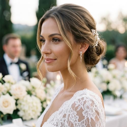 Sonateomber Gold Silver Pearl Rhinestone Dangle Earrings for Women, Elegant CZ Leaf Butterfly Bridal Earings Prom Wedding Fashion Jewelry Gift - color: Gold