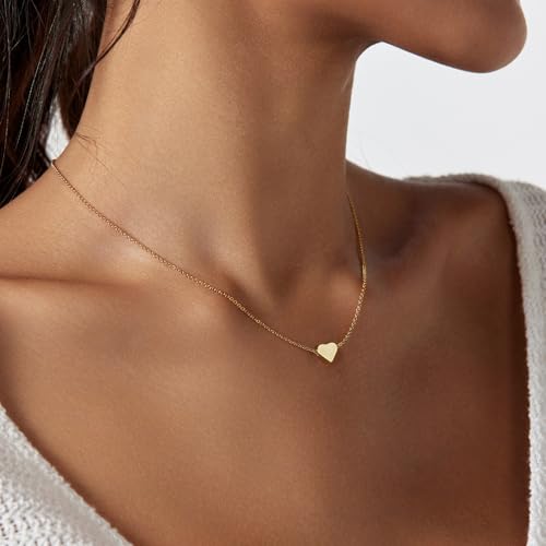 Airmb Cute Heart Necklace for Women Gold/Silver Plated Heart Pendant Choker Necklaces Tendy Love Heart Chain Necklace Dainty Gold/Silver Necklace Jewelry Gifts for Women - color: Gold-Tiny Heart