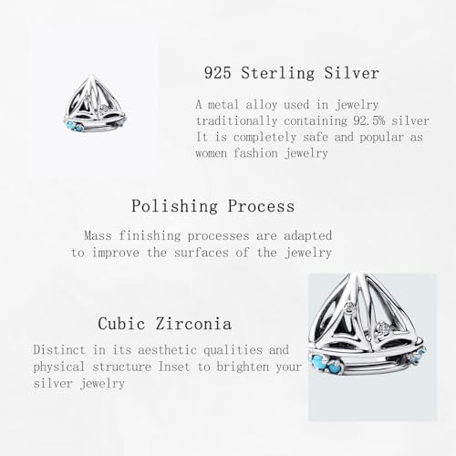 Charms Beads 925 Sterling Silver Animal Heart Flower Friend Dangle Pendant with 5A Cubic fits for Charms Bracelets for Woman Valentine's Day Mother's Day Christmas Graduation Birthday Gift - style: H23-Blue Boat