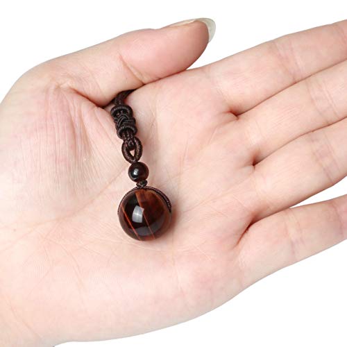 Jovivi Healing Crystals Necklace Natural Tiger Eye Amethyst Lucky Blessing Protection Chakra Beads Stone Pendant for Women Men Adjustable - color: Red Tiger Eye+Amethyst 2pcs