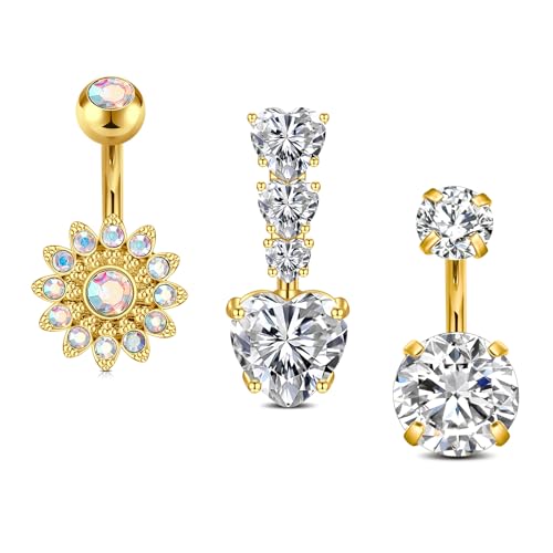 VCMART Belly Button Ring Short Bar Belly Ring Short Belly Button Rings Surgical Steel 6mm Belly Rings for Women Small Belly Button Piercing Navel Rings Piercing Jewelry - color: A1 -gold