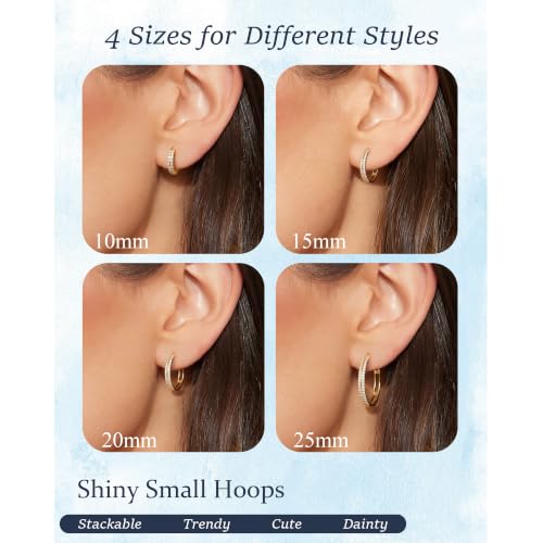 RANKEEF Small Rhinestone Hoop Earrings 925 Silver Everyday Cartilage Hoops Hypoallergenic Dainty 14K Gold Plated Huggie Sparkle Double Row Cubic Zirconia Hoop Earrings 10/15/20/25mm - color: Gold, size: 20mm