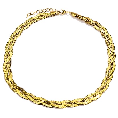 Jude Jewelers Stainless Steel Three Layers Curb Cuban Snake Style Chain Statement Choker Necklace - color: Gold