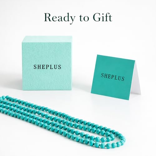 Sheplus Genuine Turquoise Long Beaded Necklace for Women, Boho Statement Layered Multi Strand Lariat Necklace, Handmade Western Jewelry Gift for Her