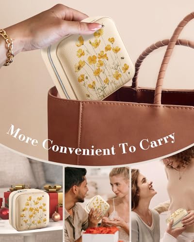 Bistup Travel Jewelry Case - Small Jewelry Organizers and Storage Box for Women Girls Teens Cute Traveling Jewelry Holder with Mirror Little Tiny Compact Yellow Flower Pretty Modern Unique Aesthetic - style: Yellow Daisy
