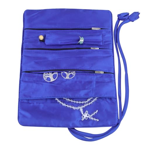 TUMBEELLUWA Embroidery Travel Jewelry Bag Roll Embroidered Flower and Bird Brocade Organizer with Tie Close - color: #6 Blue