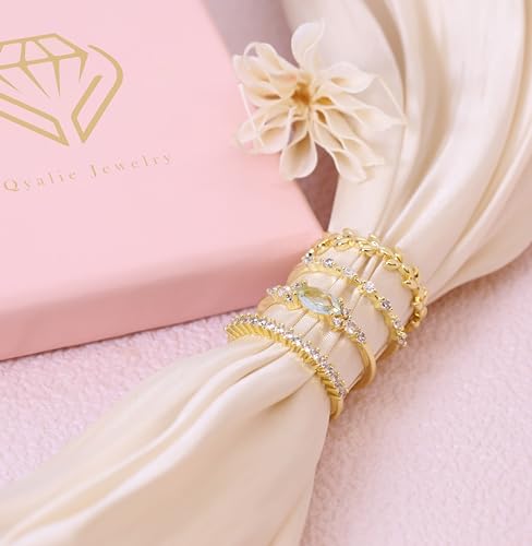 Stackable Rings for Women Set Dainty 14K Trendy Gold Plated Non Tarnish Stacking Cubic Zirconia Fashion Ring Jewelry Size 6 7 8 9 10 - style: 4pcs