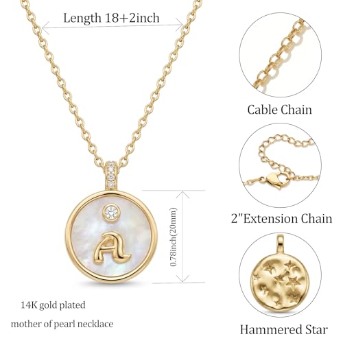 Initial Necklaces for Women Mother of Pearl Gold Letter Necklace Pendant - color: Letter A