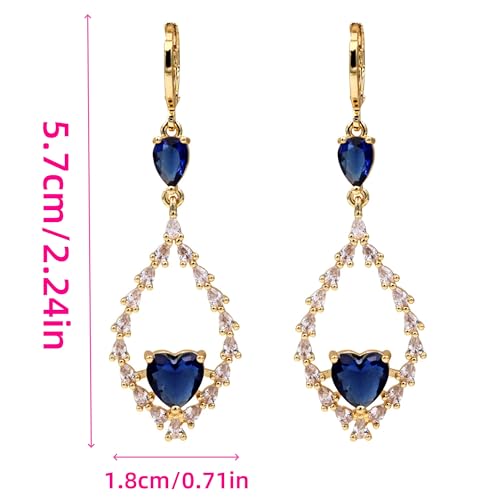 18K Gold Plated Flower Dangle Earrings for Women, Hypoallergenic Cubic Zirconia Earrings, Elegant CZ Drop Earrings, Statement Jewelry Gifts Party Fashion - style: OBS7508-Navy