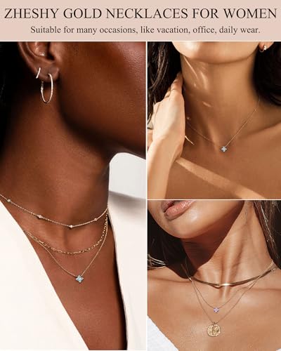 ZHESHY Birthstone Gold Necklaces for Women Dainty 14K Gold Plated Necklace | Simple Non Tarnish Diamond Cubic Zirconia Pendant Necklaces Women Gold Trendy Jewelry Bridesmaid Birthday Gifts - color: Light Blue March