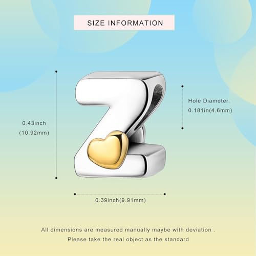 Two-Tone Gold Heart S925 Silver Letter Charm Fits Pandora Bracelet Necklace | Initial Bead Two-Tone Gold Heart, DIY European Bracelet Accessory, Gift for Ladies Birthday Anniversary Valentine - style: Z