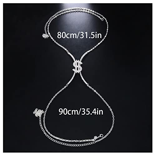 Rhinestone Chest Bracket Chain Crystal Dollar Sign Chest Chain Summer Bra Body Chain Sexy Bikini Waist Body Jewelry for Women
