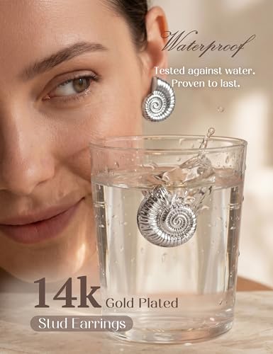 Chunky Gold Stud Earrings for Women Sterling Silver Earring Hypoallergenic | Non Tarnish 14K Gold Plated 925 Silver Posts for Sensitive Ears,Knot Statement Dangle Earrings Gold Jewelry Gifts Lightweight - color: silver plated-conch