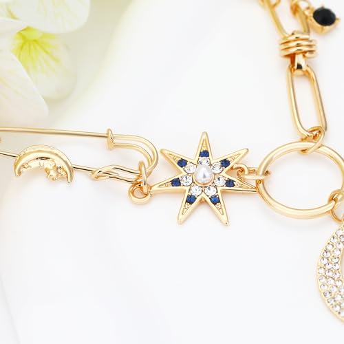Charm Necklace for Women Gold Evil Eye Sun Moon Flower Coin Pendant Necklace Dainty Paperclip Chain Vintage Luck Amulet Choker Necklaces Celestial Jewelry Gift - style: Celestial Charms