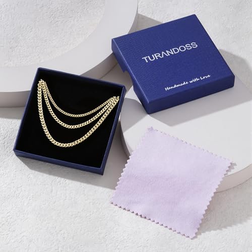 Turandoss Gold Layered Necklaces for Women Dainty 14K Gold Plated Chain Set | Stack Cuban Link Chain Necklace Personalized Lip Satellite Flat Curb Link Necklaces for Women Trendy Set - color: Cuban Chain