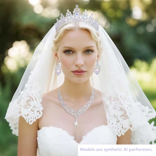 Kamirola Bridal Wedding Tiara Crown Jewelry Set for Women/Brides/Bridesmaids Crystal Jewelry Set for Wedding Prom Party Bridal Crystal Necklace Earrings Bracelet Set(TR60) - color: Silver AB
