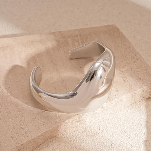 Chunky Cuff Bracelets for Women Wide Gold/Silver Cuffs Bangle Hollow Out Adjustable Bracelets Punk Vintage Jewelry - style: U-Silver C