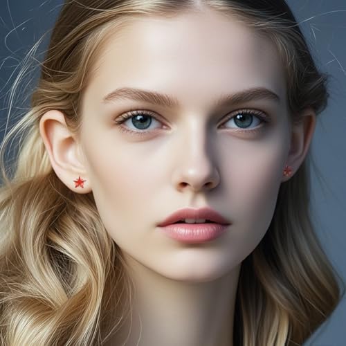 12 Pairs Surgical Stainless Steel Stud Earring Round Heart Star Square Cubic Zirconia Birthstone Stud Earrings Set for Women - color: Gold star 3mm