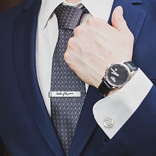 Jeka Father of The Bride/Groom Wedding Gifts Tie Bars & Cufflinks | Wedding Tie Bar & Cufflinks Set for Men, Father of the Bride, Father of the Groom, Father-in-Law Gifts - style: Father of The Groom-Silver