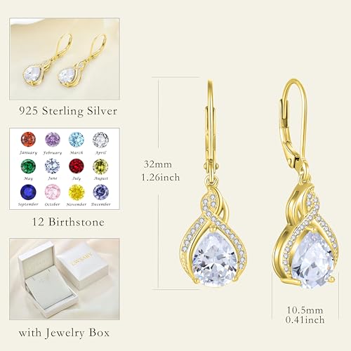 925 Sterling Silver Infinity Teardrop Earrings for Women | Lwsary Dangle Drop Leverback Earrings, Pear Shaped Birthstone Jewelry for Her - color: Gold
