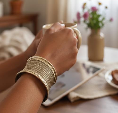 Touchstone Indian Bollywood Desire Brass Base Exotic Workmanship Free Size Cuff Bracelet in Antique Gold Or White Or Copper Tone for Women. - style: D061 Antique Gold 6