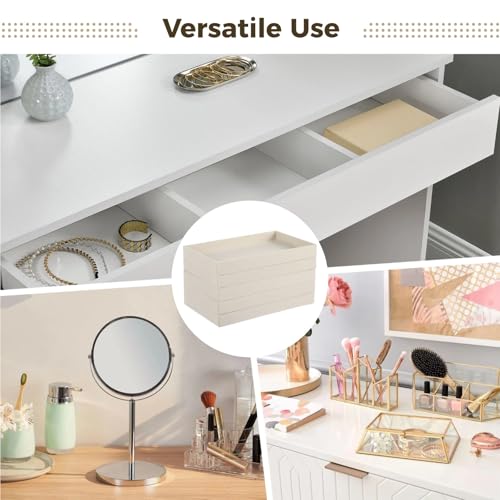 OMISTAR 8 Pcs Velvet Jewelry Trays, Stackable Jewelry Drawers Organizer Trays, Beige Wooden Jewelry Storage Trays 8.3 x 4.9 x 0.9 in, Jewelry Trays for for Earring Ring Necklace Pendants Bracelet