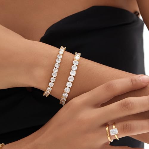 Michooyel Tennis Bracelet Iced Out Bracelet Prong-Setting 5A Cubic Zirconia Bracelet for Women 3mm 4mm 5mm 6mm, 6/7/8/9 Inches - color: Yellow Gold, size: 6 Inches, style: 4MM