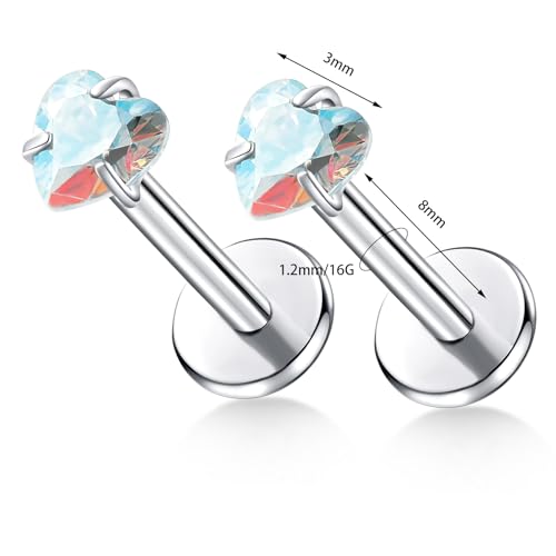 BelezaDosas G23 Titanium Labret Studs Threadless 16G Lip Rook Lobe Tragus Helix Cartilage Push Back Earring Piercing Jewelry - style: 1 piar love ab