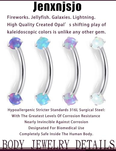 Jenxnjsjo 16g 8/10mm Eyebrow/Rook/Snug/Vertical-Labret/VCH/Snake-Eyes/Anti-Tragus/Cartilage/Daith/Belly-Button/Bridge/Hood/Surface Curved Barbell Piercing Jewelry for Women Men - color: Opal-P / Turquoise-P / CZ-P, size: 10mm