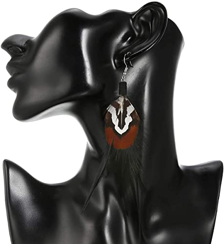 Long Bohemian Pheasant Feathers Statement Earrings Handmade Natural Lightweight Feather Dangle Earrings for Women (ea000067) - color: Black